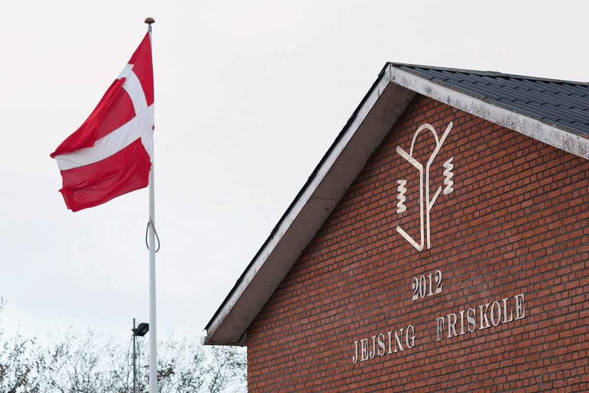 Billede af Friskolen og Danmarks flag